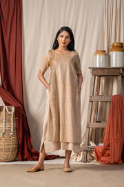 Brown jamdani + hald mugha dress set