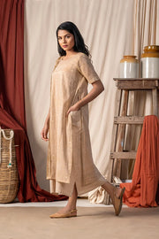 Brown jamdani + hald mugha dress set