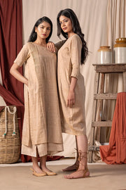 Brown jamdani + hald mugha dress set