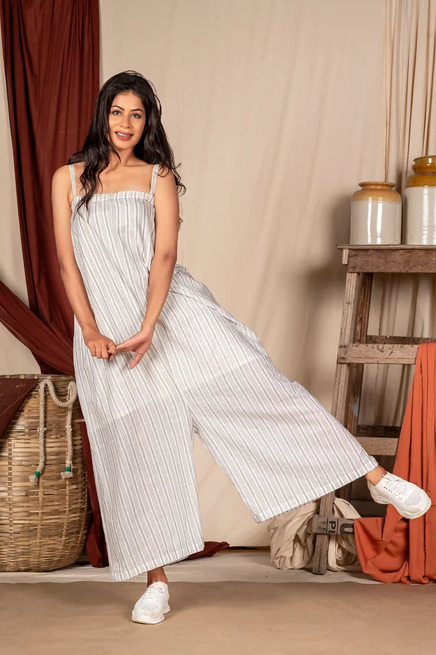 Grey stripe wide jumpsuit
