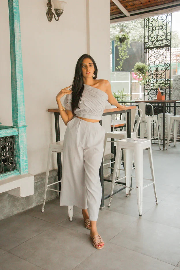 Grey One Shoulder Set