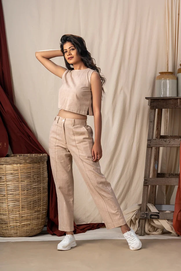 Half mugha pink crop top back button + pants