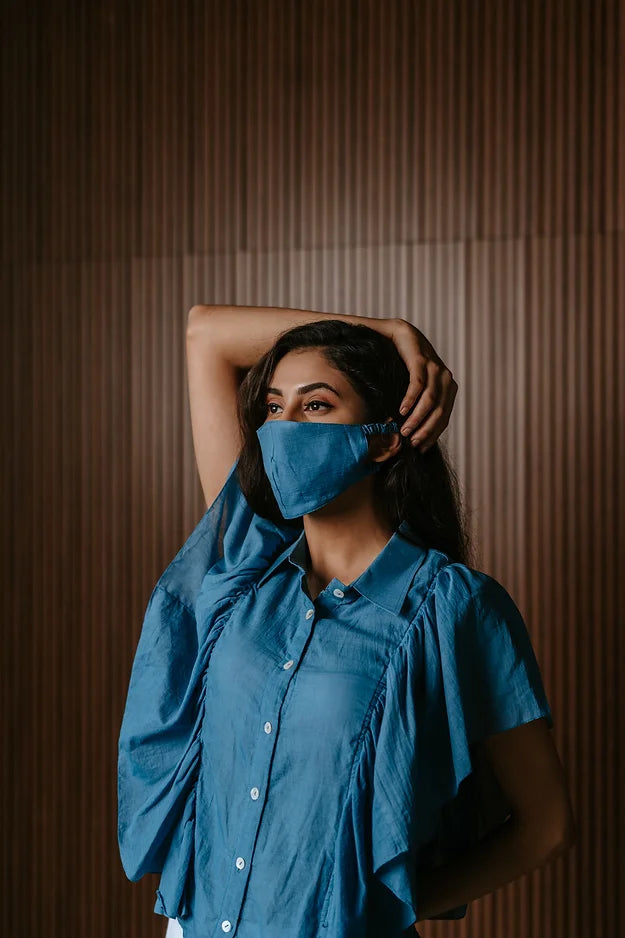 Indigo 100's shirt with frill sleeves