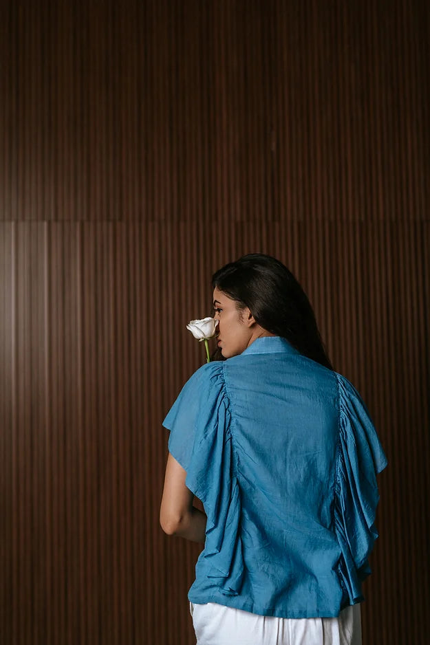 Indigo 100's shirt with frill sleeves
