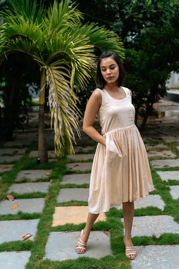 Khadi bhandar peach dress back button(peach & chandon with linning)