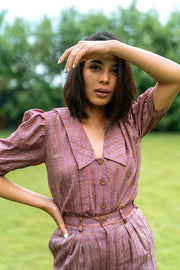 Mauve stripes cord set