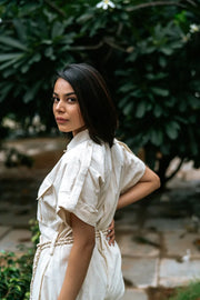 Stripe kora jumpsuit short with belt