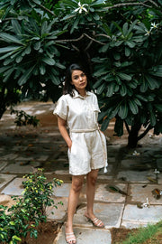 Stripe kora jumpsuit short with belt